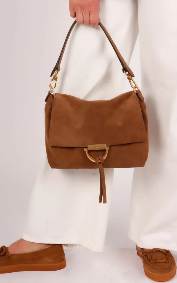 Abro Abro shoulderbag Temi Medium suede lichtbruin