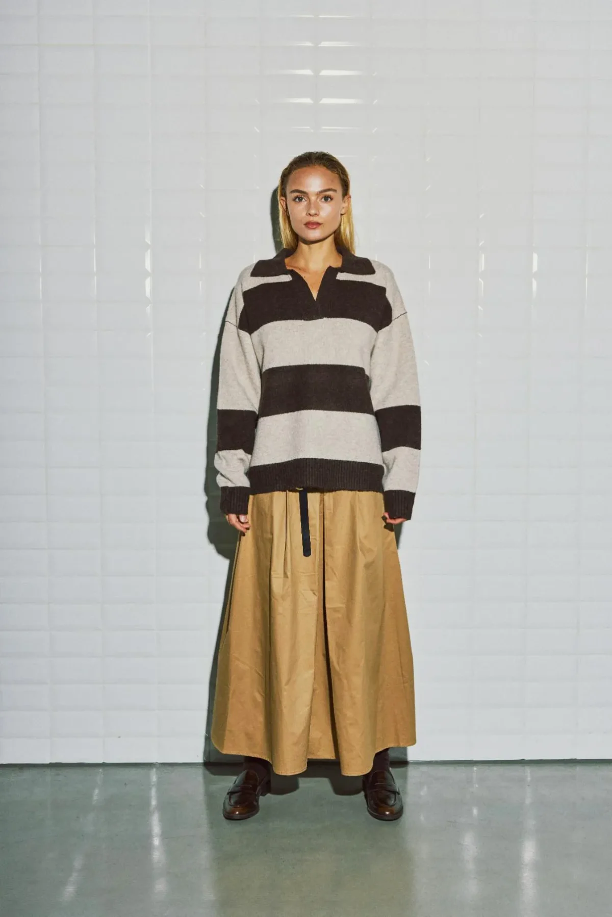 WithBlack With Black pull Henley brown birch stripe