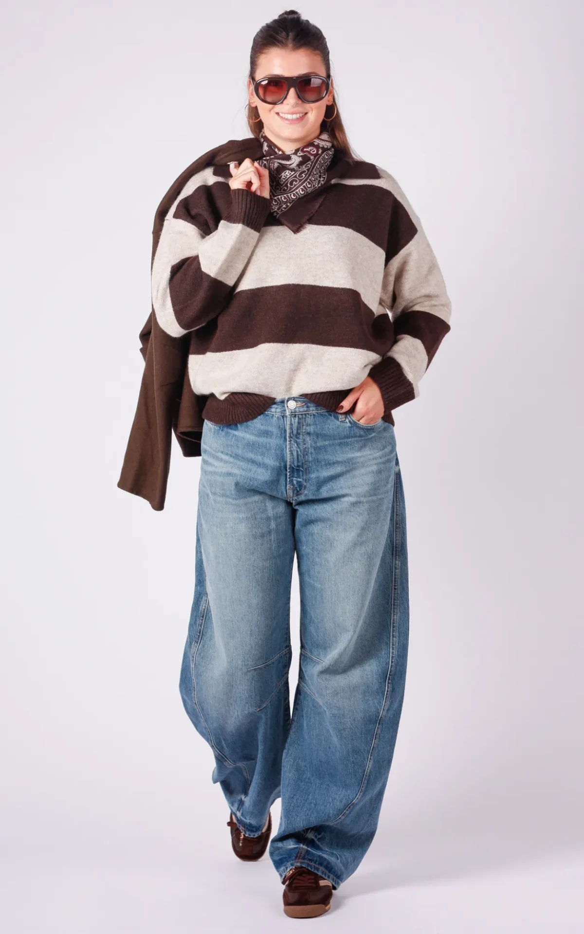 WithBlack With Black pull Henley brown birch stripe