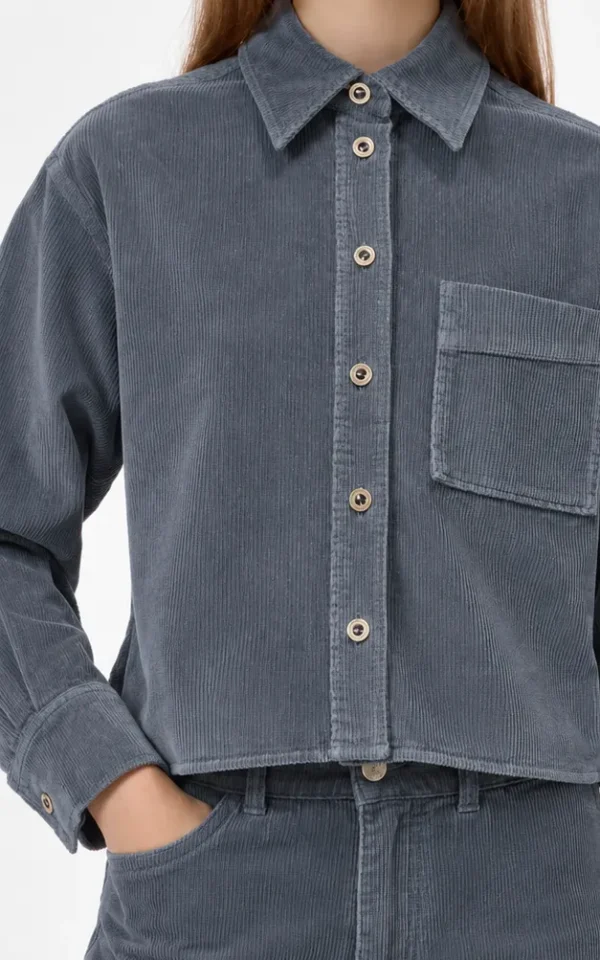 Closed Closed cropped oversized corduroy shirt storm blue