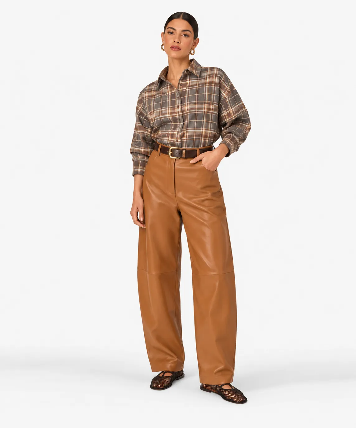 drykorn-148099-fionel-10-braun Drykorn Drykorn blouse Fionel ruit bruin